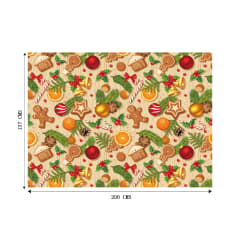 MANTEL NAVIDAD GALLETAS ESFERAS DORADAS POLIESTER 137X200CM 