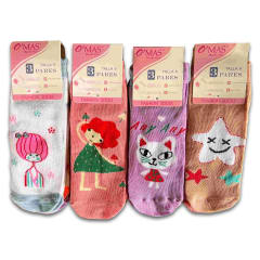 CALCETINES DE NIÑA CORTE INVISIBLE CON ESTAMPADOS TALLA 4| 12 UNID