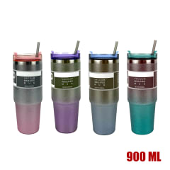 TERMO PARA AUTO CON BOMBILLA DE 900 ML - COLORES SURTIDOS