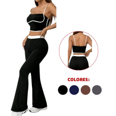 CONJUNTO 2PCS BICOLOR PETO +CALZA CON LINEAS DOBLES AL COSTADO M-L-XL-2XL