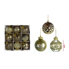 SET 9PCS ADORNO ARBOL NAVIDAD PELOTA DORADA 8 CM