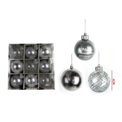 SET 9PCS ADORNO ARBOL NAVIDAD PELOTA PLATEADA 8 CM