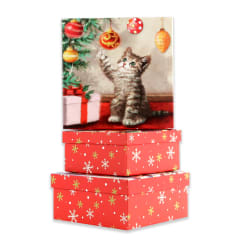 SET 3 CAJAS DE REGALO NAVIDAD GATO Y ESFERAS | 12 UNID
