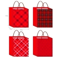 BOLSA DE REGALO NAVIDAD FONDO ROJO CUADROS 23X18X10CM | 12 UNID
