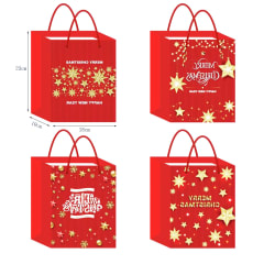 BOLSA DE REGALO NAVIDAD FONDO ROJO ADORNOS NAVIDEÑOS DORADO  23X18X10CM | 12 UNID