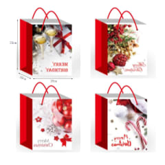 BOLSA DE REGALO FONDO BLANCO ADORNOS NAVIDEÑOS ROJO  23X18X10CM | 12 UNID