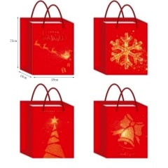 BOLSA DE REGALO NAVIDAD COLOR ROJO ADORNOS DORADOS  23X18X10CM | 12 UNID