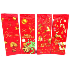 BOLSA DE REGALO NAVIDAD FONDO ROJO ADORNOS  12.5X8.5X36CM | 12 UNID