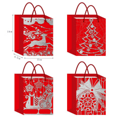 BOLSA DE REGALO NAVIDAD FONDO ROJO ADORNOS SURTIDO 14X11X6.5CM | 12 UNID