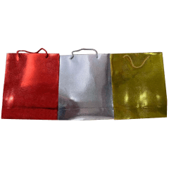 BOLSA DE REGALO BRILLANTE  ROJO/ PLATEADO/ DORADO 44X31X12CM  | 12 UNID