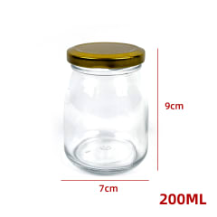 FRASCO DE VIDRIO LISO CON TAPA ALUMINIO DORADO 200 ML