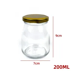 FRASCO DE VIDRIO LISO CON TAPA ALUMINIO DORADO 200 ML