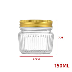 FRASCO DE VIDRIO  ACANALADO CON TAPA ALUMINIO DORADO 150 ML
