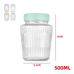 FRASCO DE VIDRIO ACANALADO CON TAPA  PLASTICO 500 ML