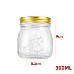 FRASCO DE VIDRIO DISEÑO CON TAPA ALUMINIO DORADO 300 ML