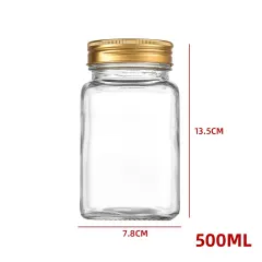 FRASCO VIDRIO CUADRADO TAPA ALUMINIO DORADO 500 ML