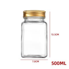 FRASCO VIDRIO CUADRADO TAPA ALUMINIO DORADO 500 ML