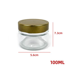 FRASCO VIDRIO CIRCULAR TAPA DORADA 100 ML