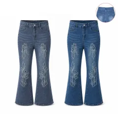 JEANS PALAZZO ELASTICADO MUJER BORDADO FLORES TALLAS  38 40 42 44 46