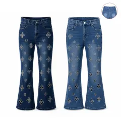JEANS PALAZZO ELASTICADO MUJER BORDADO MINI FLORES TALLAS  38 40 42 44 46