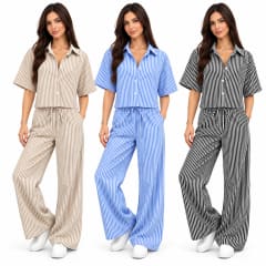 CONJUNTO PANTALÓN LARGO RAYADO MANGA CORTA M-L-XL