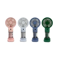VENTILADOR PORTATIL CON ROCIADOR 3 VELOCIDADES RECARGABLE CON PORTA CELULAR 16X8CM