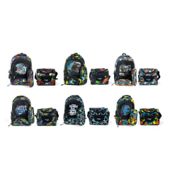 MOCHILA CON LONCHERA Y ESTUCHE NIÑO DINOSAURIO 