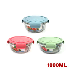 CONTENEDOR HERMÉTICO VIDRIO REDONDO 1000 ML | COLORES SURTIDOS