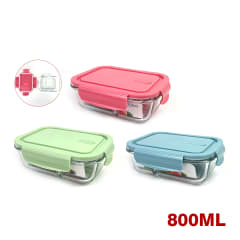 CONTENEDOR HERMÉTICO VIDRIO CUADRADO 700 ML | COLORES SURTIDOS