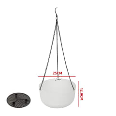 Macetero colgante plástico blanco con cadena 25×12,9 cm