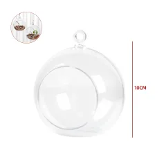 ESFERA PLASTICA COLGANTE TRANSPARENTE CON ABERTURA FRONTAL  10 CM