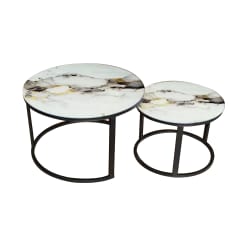 Set 2 Mesas Centro Circular Diseño Mármol 70X70 cm - 50X50 cm