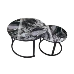 SET DOS MESAS RATONAS CIRCULAR 70X70/50X50CM DISEÑO TIPO MARMOL NEGRO