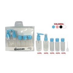 Set 6 Botellas De Viaje Recargables 60 Ml + 40 Ml | Colores Surtidos
