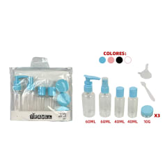 Set 9 Botellas De Viaje Recargables 60 Ml + 40 Ml + 10 G | Colores Surtidos