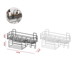 ESTANTE METÁLICO MULTIUSO CON GANCHOS Y ADHESIVOS 41X12X8CM