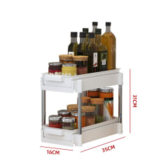 ESTANTE ORGANIZADOR COCINA 2 NIVELES CAJONES EXTRAIBLES 35×16 CM