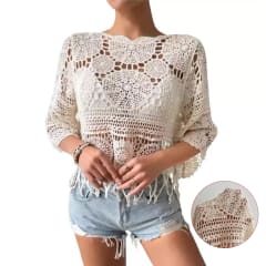 TOP BORDADO MUJER DISEÑO CROCHET TALLA ÚNICA