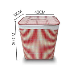 CESTO ORGANIZADOR DE BAMBU CON TAPA ROJO 30X30X40CM | 12 UNID
