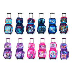 MOCHILA CON RUEDAS LONCHERA Y ESTUCHE INFANTIL CON DISEÑO