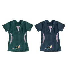 DELANTAL MANGA CORTA CON DISEÑO AZUL/VERDE