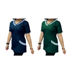 DELANTAL MANGA CORTA DISEÑO CON CIERRE ATRÁS AZUL/VERDE