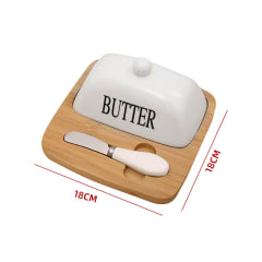 Set Mantequillera Cerámica Base de Bambú + Cuchillo
