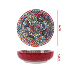 BOWL REDONDA CERAMICA ROJA DISEÑO MANDALA 26X26X7.5 CM