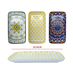 PLATO RECTANGULAR CERÁMICO ESTAMPADO 21 CM | COLORES SURTIDOS