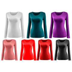 CAMISETA DE MUJER CUELLO REDONDO CON POLAR  | 12 UNID (Talla: XL-XXXL)