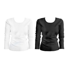 CAMISETA DE MUJER CON POLAR LISO CUELLO REDONDO BLANCO/NEGRO  | 12 UNID