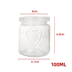 FRASCO DE VIDRIO CON TAPA PLASTICA TRANSPARENTE CORAZON 100ML | 120 UNID