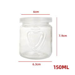 FRASCO DE VIDRIO DISEÑO CORAZÓN CON TAPA PLASTICA 150ML