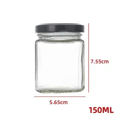 FRASCO DE VIDRIO CUADRADO CON TAPA ALUMINIO NEGRO 150 ML